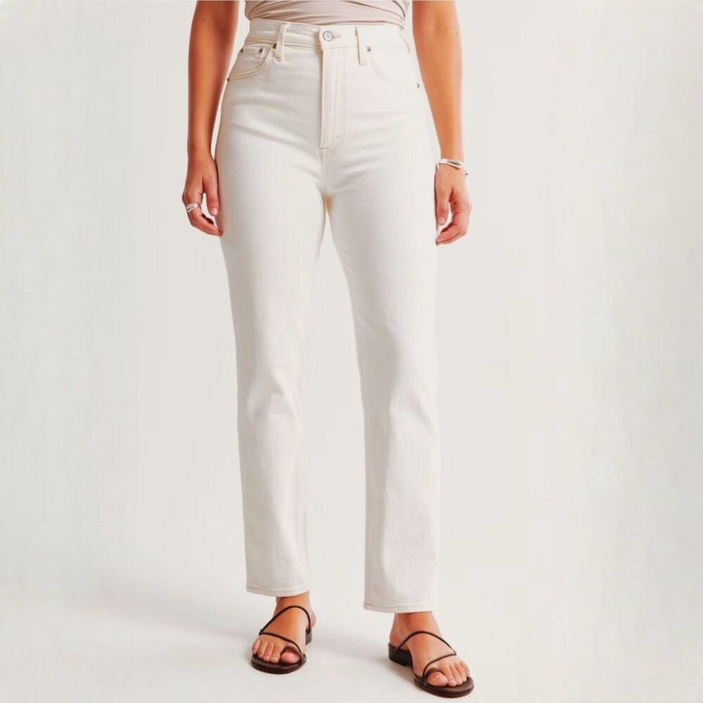 Abercrombie & Fitch Curve Love Ultra High Rise Ankle Straight Cream Size 28 LONG